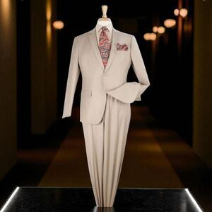 APOLLO KING MEN'S 2 PIECE MODERN FIT SOLID TAN EXECUTIVE SUIT. 5604
